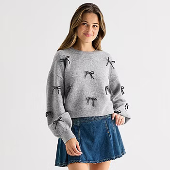 Freshman Juniors Womens Crew Neck Long Sleeve Bows Pullover Sweater | JCPenney