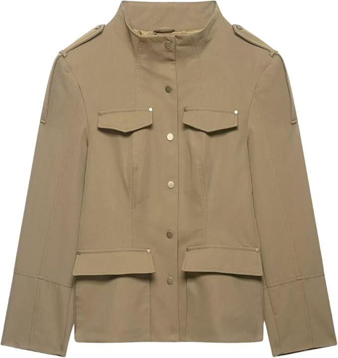 Chevara Women’s Tailored Blazer Jacket Long Sleeve Stand Collar Button Down Utility Jacket Oute... | Amazon (US)