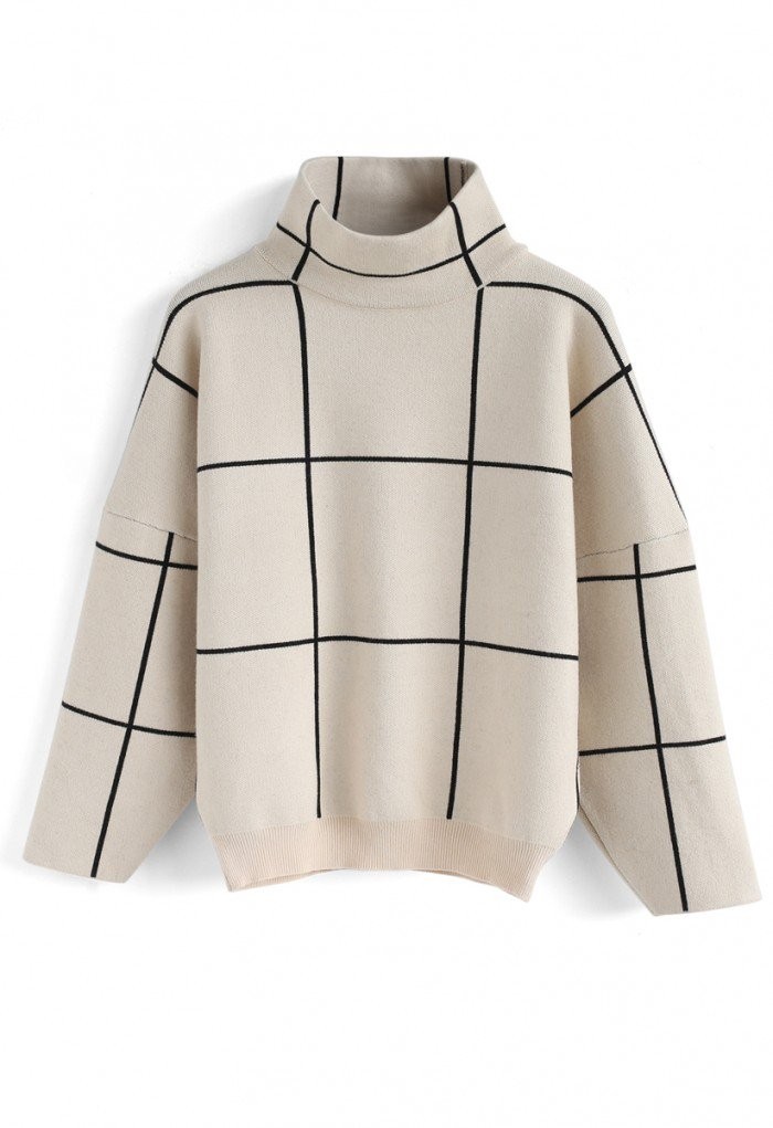 Grid Turtleneck Sweater | Chicwish