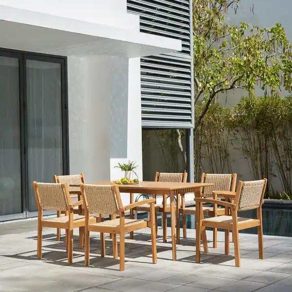 Chesapeake Outdoor Natural 7-Piece Wood Dining Set | Bed Bath & Beyond
