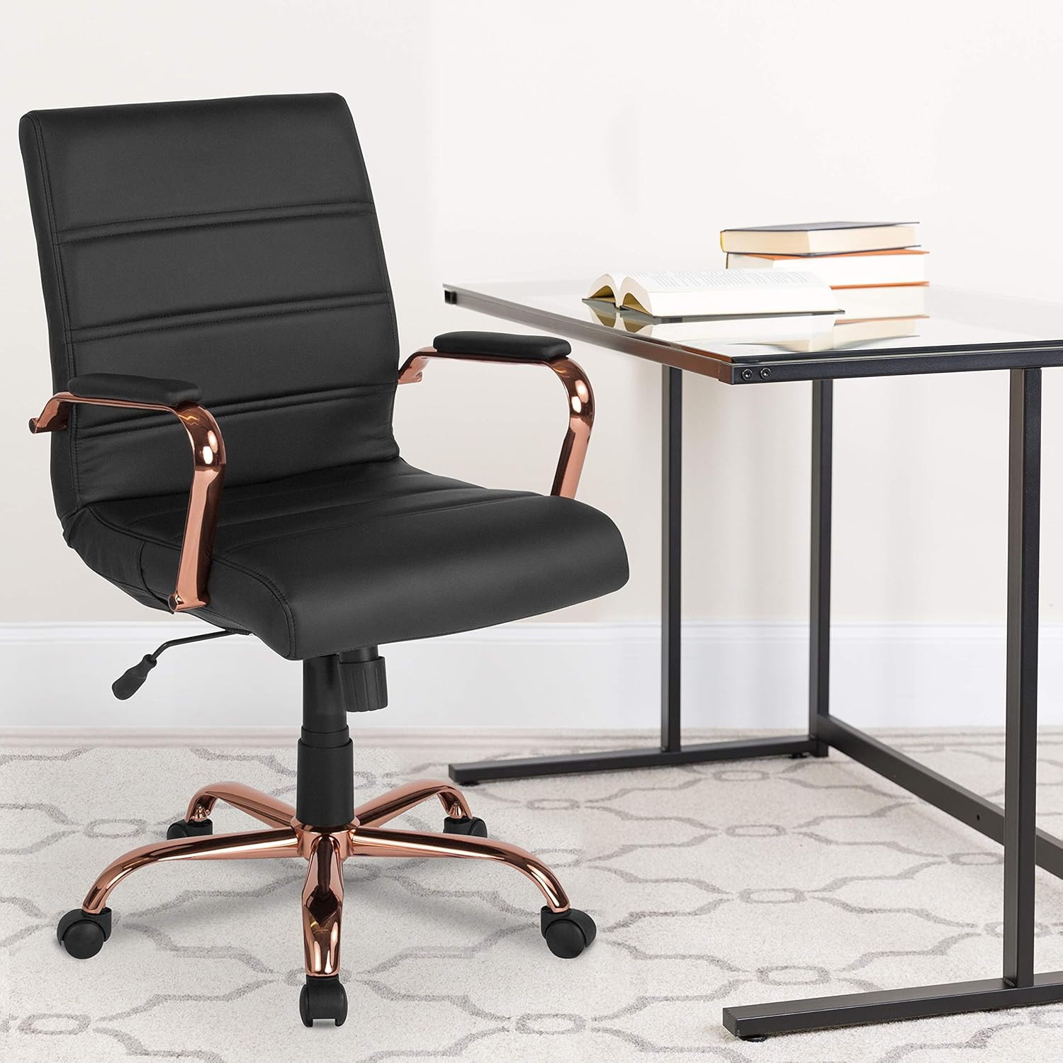 Flash Furniture Whitney Mid-Back Desk Chair - Black LeatherSoft Executive Swivel Office Chair wit... | Amazon (US)