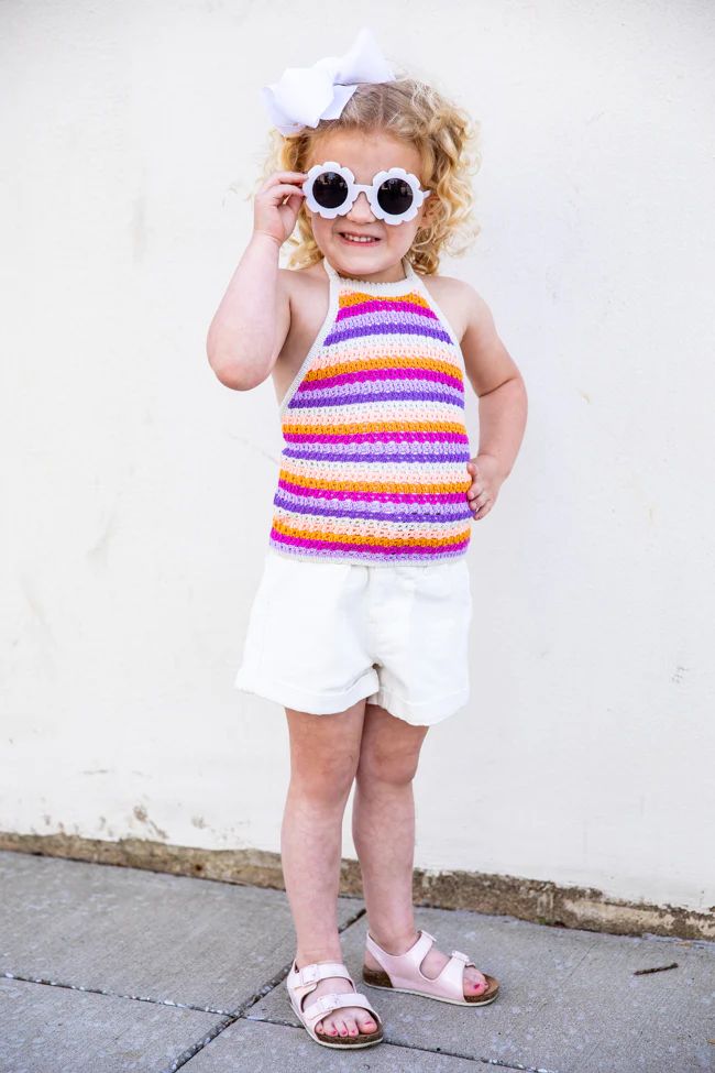 All The Pretty Girls Kids White Paperbag Acid Wash Shorts | Pink Lily