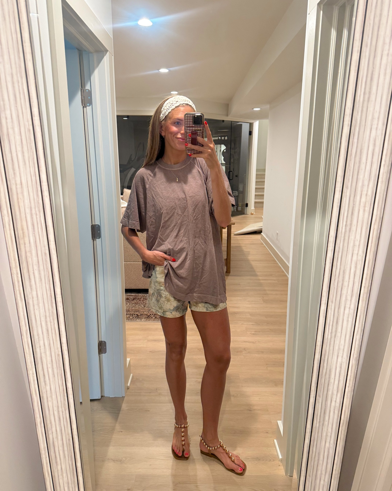 Summer outfit I wore today as a toddler, mom. I love this oversized tea from a few movement. I am wearing my size small it does run oversize. I am wearing a true size in these denim shorts size up in the sandals.

#LTKootd #LTKmomlife #LTKTall
