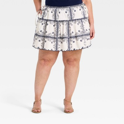 Women's Tie Mini Skirt - A New Day™ Cream/Blue 2X | Target