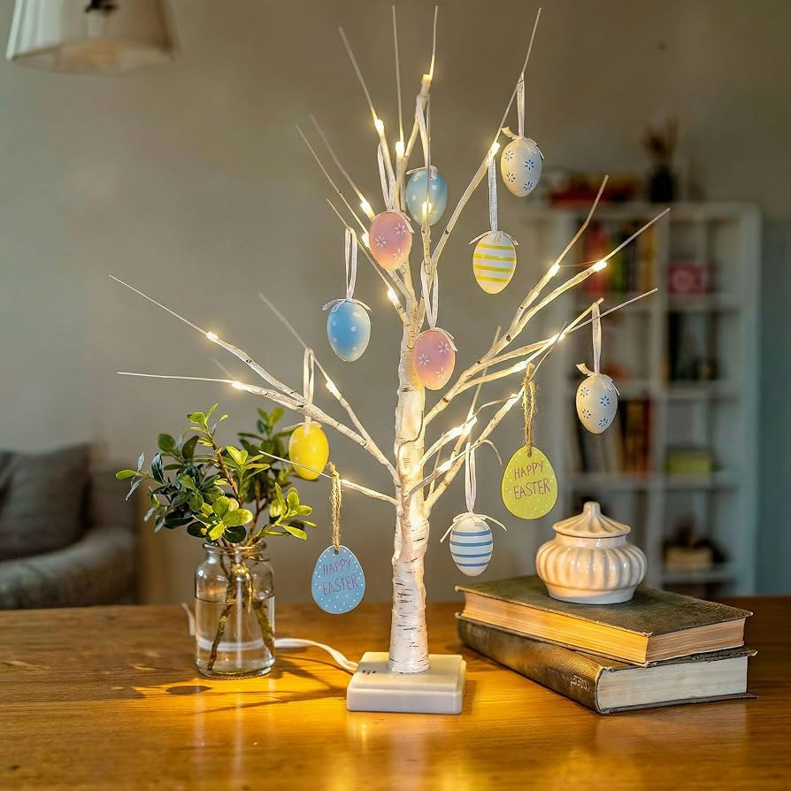 REDSTAR White Easter Tree with Lights and Hanging Easter Egg Decorations - Micro USB or Battery O... | Amazon (UK)
