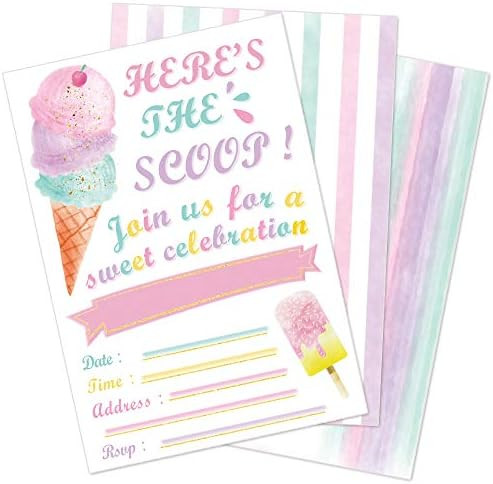 WERNNSAI Glitter Ice Cream Party Invitations with Envelopes - 20 Count Pink Sweet Popsicle Fill i... | Amazon (US)