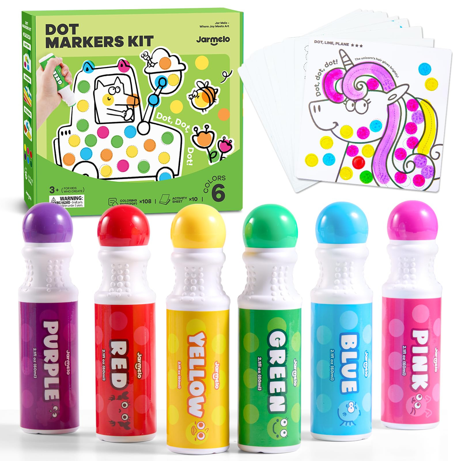Jar Melo Washable Dot Markers for Toddlers, 6 Colors Dot Paints with 120 Printed PDF & 10 Activit... | Amazon (US)