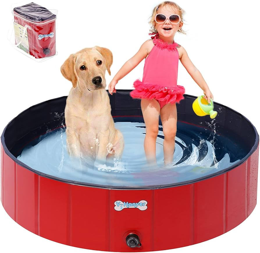 V-HANVER Dog Pool Pets Bathing Tub Plastic Wading Kiddie Pool for Medium and Large Dogs Kids - Po... | Amazon (US)