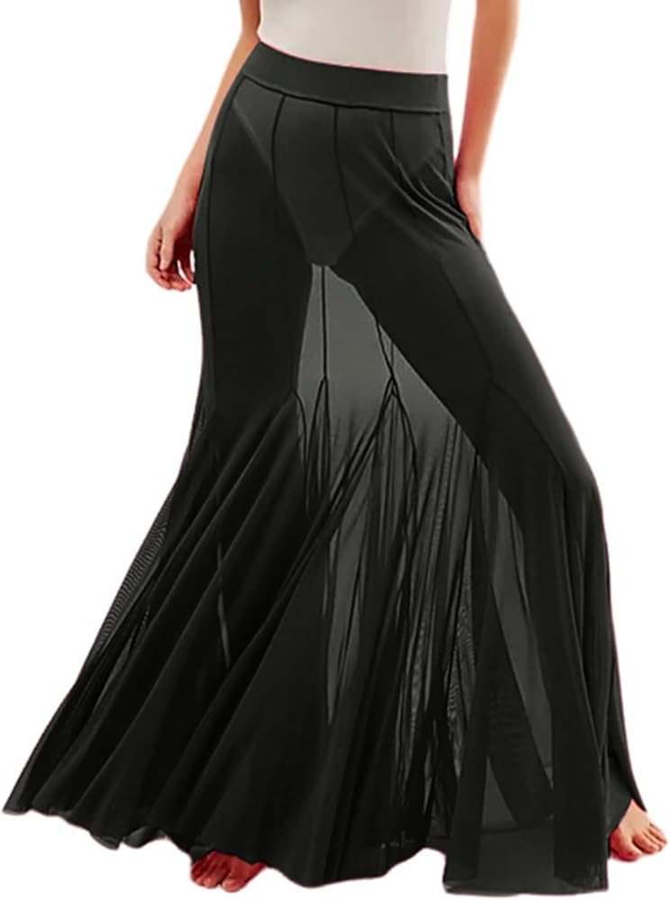 Gihuo Womens Maxi Skirt Elastic Waist Sheer Mesh Tulle Skirts Summer Flowy Long Swimsuit Cover Up... | Amazon (US)