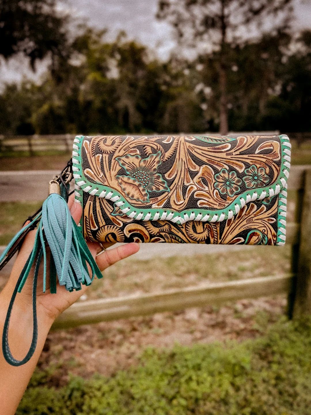 Turquoise Genuine Hairon Cowhide and Tooled Leather Western Purse Wallet - Etsy | Etsy (US)