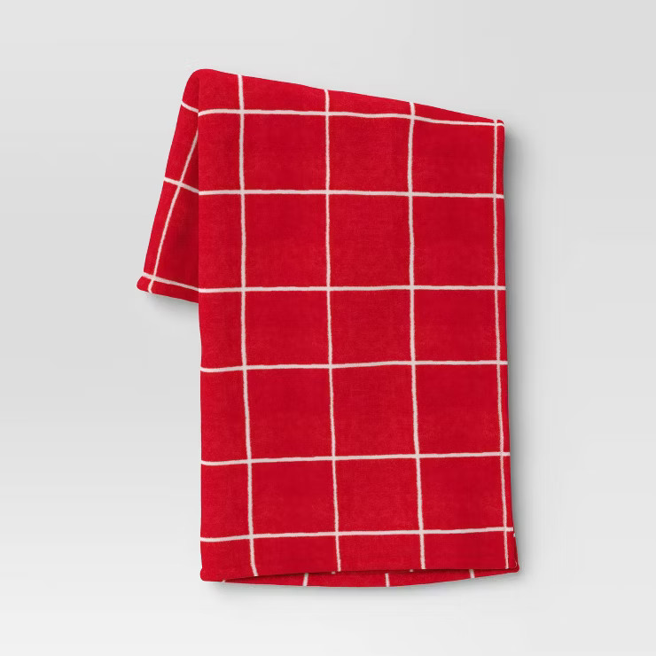 Grid Printed Plush Christmas Throw Blanket Red/Ivory - Wondershop™ | Target