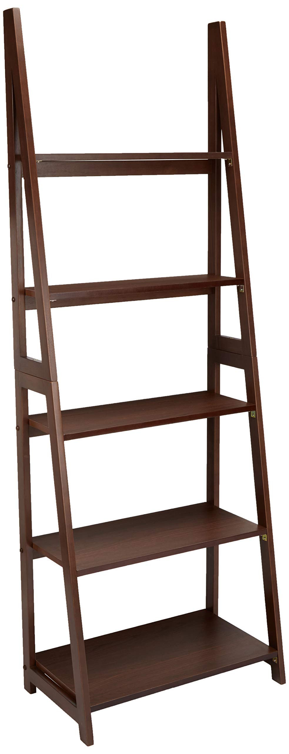 Amazon Basics 5-Tier Ladder Bookshelf Storage Organizer, Solid Rubberwood Frame, Space-Saving Bookcase, Sturdy Shelves, Walnut Finish, 14" D x 24.8" W x 70.1" H | Amazon (US)