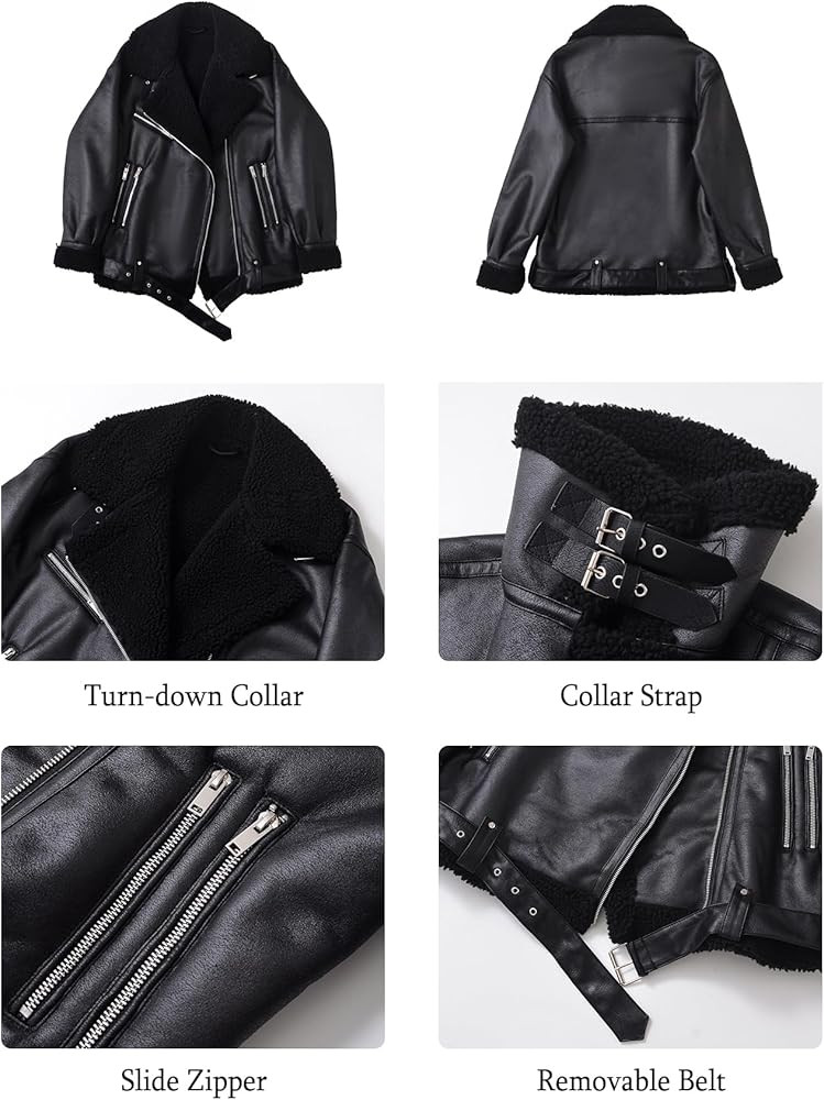 LY VAREY LIN Winter Women Faux Leather Jacket Sherpa Aviator Bomber Coat | Amazon (US)