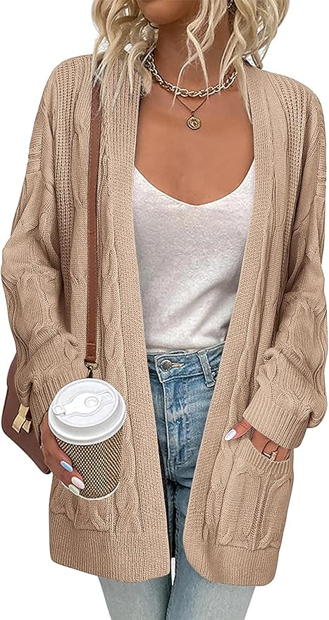 Zeagoo Women's Oversized Cardigan Cable Knit V Neck Sweater Fall Winter Open Front Long Sleeve Ca... | Amazon (US)