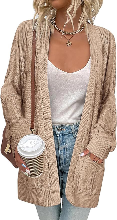 Zeagoo Women's Oversized Cardigan Cable Knit V Neck Sweater Fall Winter Open Front Long Sleeve Ca... | Amazon (US)
