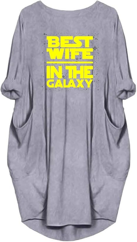 Dropeon Women's Best Wife in The Galaxy Long Sleeve Oversize Baggy Dresses with Pockets | Amazon (US)