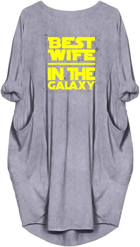 Dropeon Women's Best Wife in The Galaxy Long Sleeve Oversize Baggy Dresses with Pockets | Amazon (US)