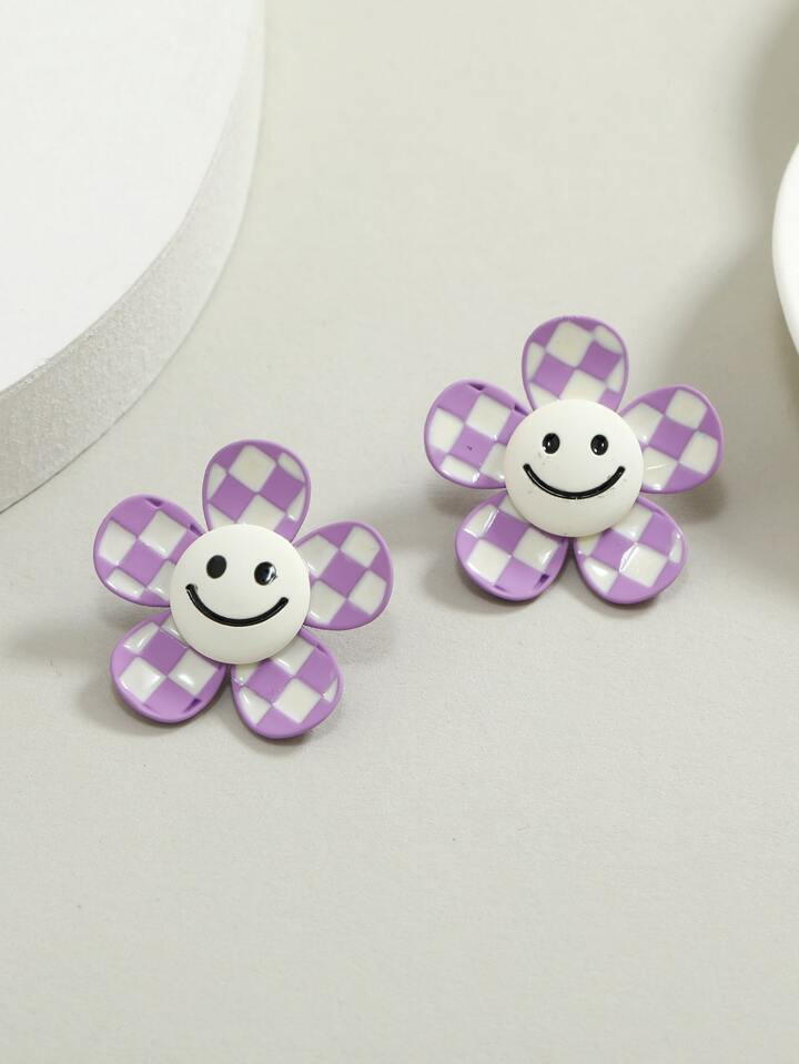 1pair Fashionable Zinc Alloy Expression Detail Flower Stud Earrings For Women For Daily Decoratio... | SHEIN