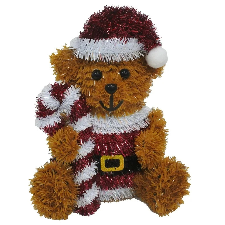 Tinsel Bear Christmas Decoration, Brown and Red, 10", by Holiday Time | Walmart (US)