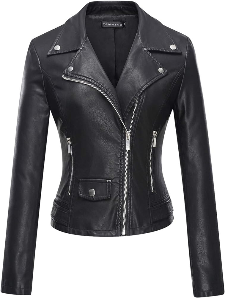 Tanming Women's Faux Leather Moto Biker Short Coat Jacket | Amazon (US)