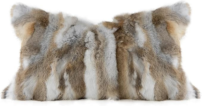 MOOX Rabbit Fur Throw Pillow Covers Decorative Fluffy Soft Fuzzy Plush Luxury Genuine Animal Skin... | Amazon (US)