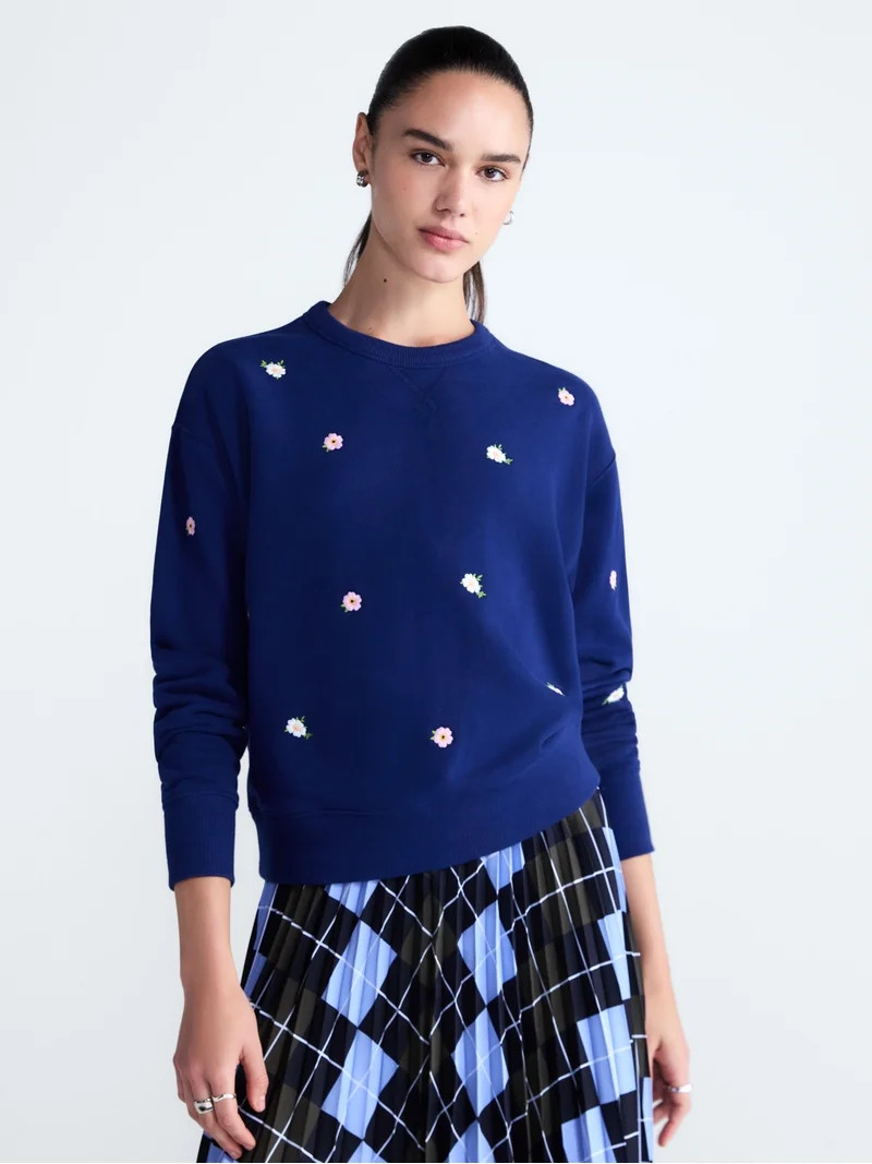 Free Assembly Women's and Women's Plus Embroidered Sweatshirt, Sizes XS-4X | Walmart (US)