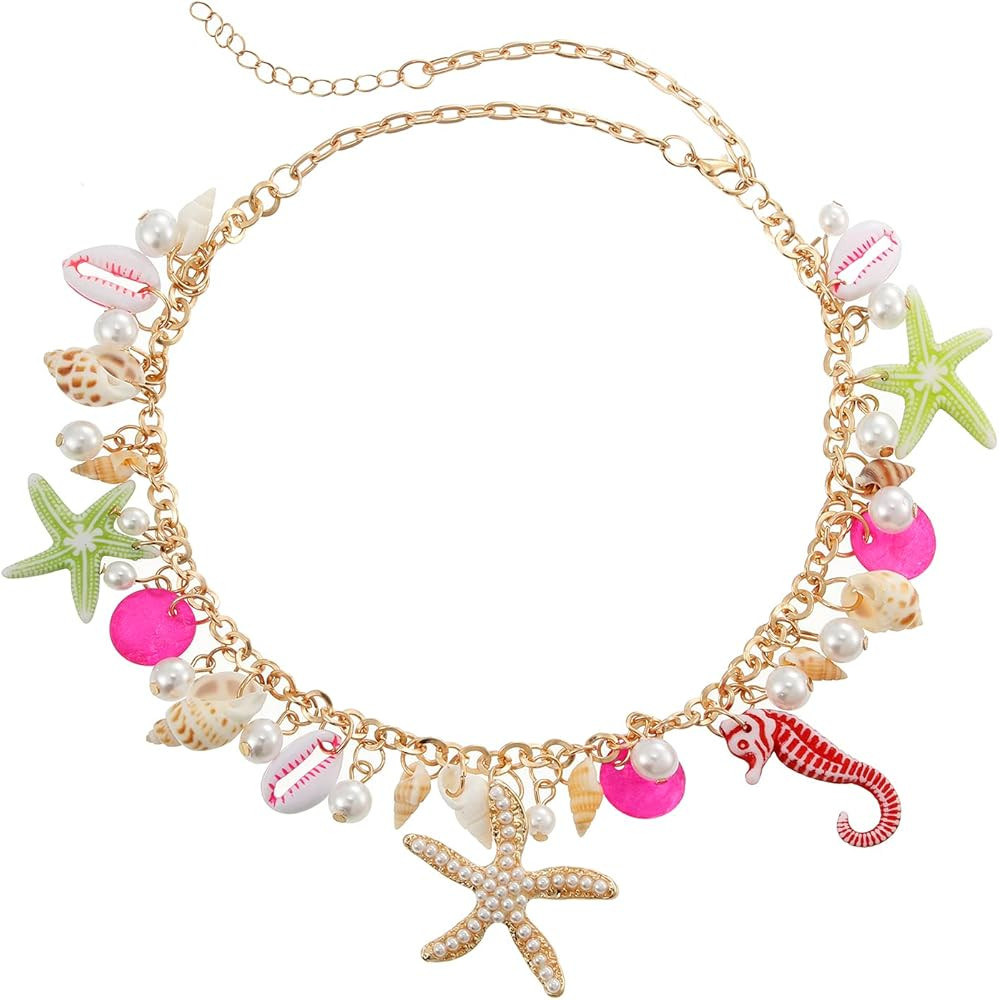 Shell Starfish Necklace Bracelet Conch Statement Chunky Necklace Mermaid Costume Jewelry Beach Je... | Amazon (US)