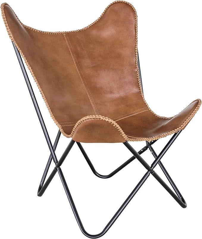 AmeriHome Genuine Leather Butterfly Chair - Brown (LBFCBN) | Amazon (US)