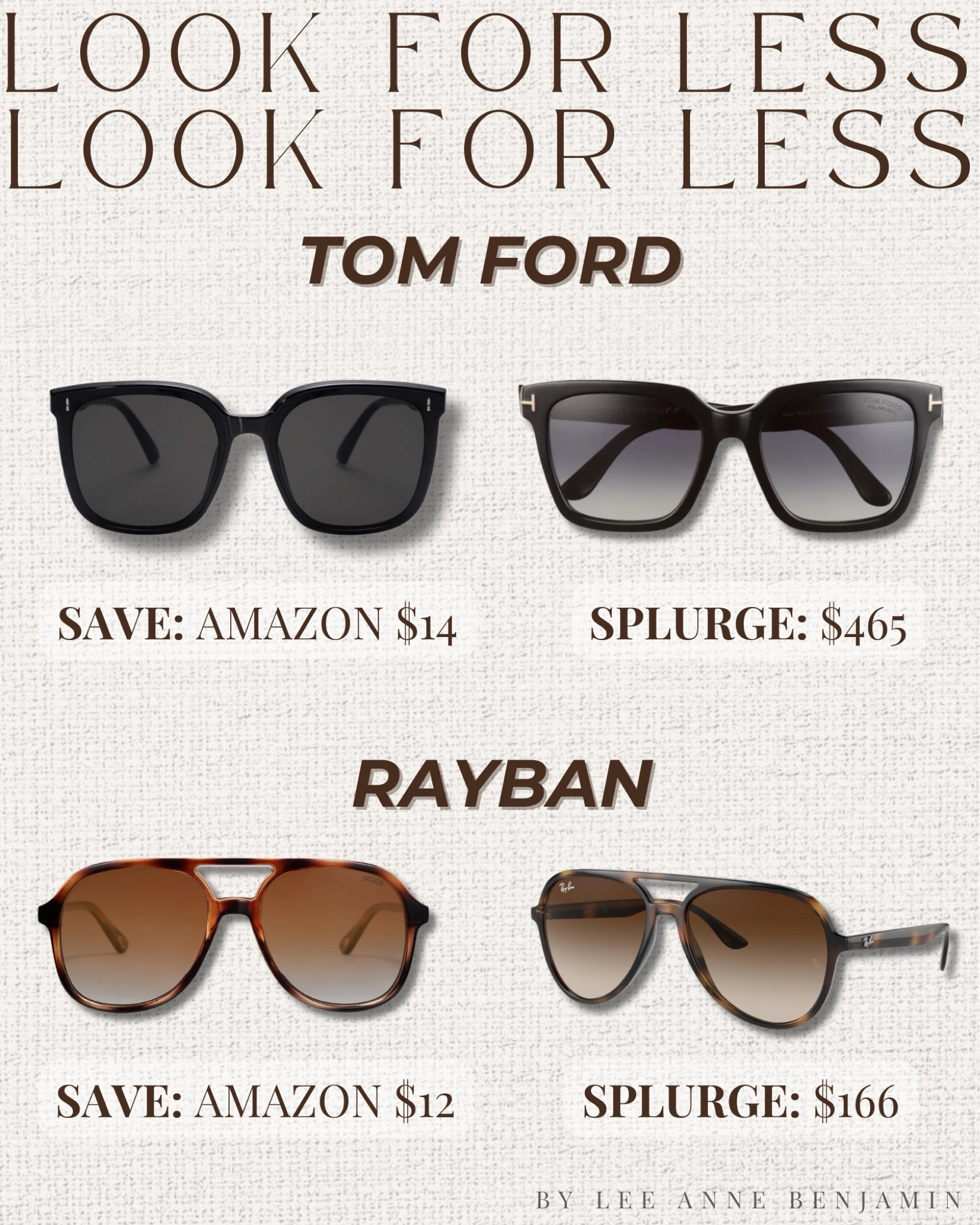 Designer lookalike sunglasses for less from Tom Ford & RayBan! 

#LTKStyleTip #LTKFindsUnder50 #LTKSeasonal