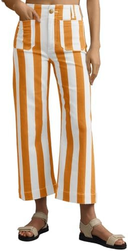 Tankaneo Womens Cropped Striped Jeans Casual High Waisted Stretchy Polka Dots Straight Leg Denim ... | Amazon (US)