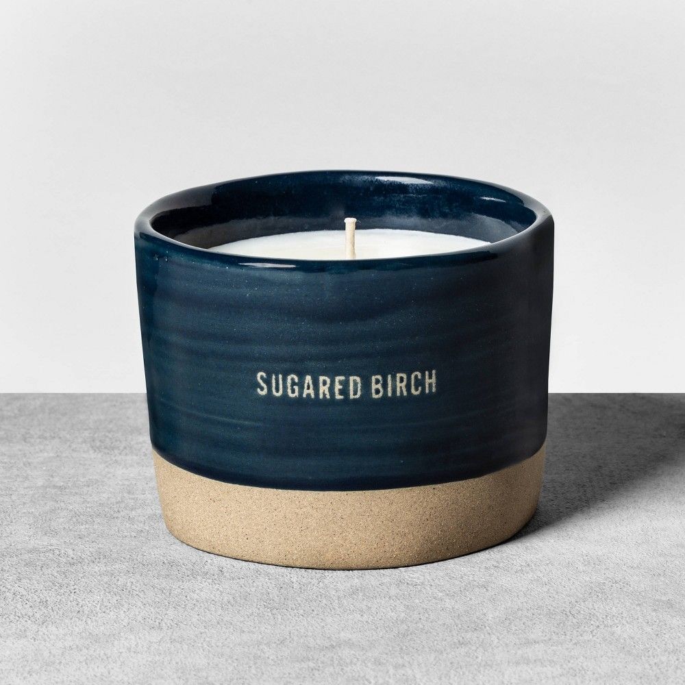 9.3oz Reactive Glaze Ceramic Container Candle Sugared Birch - Hearth & Hand with Magnolia, Green | Target