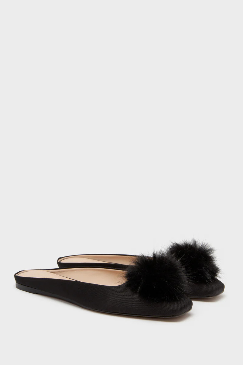 Black Silk Faille Nilli Flats with Pom Pom | Tuckernuck (US)