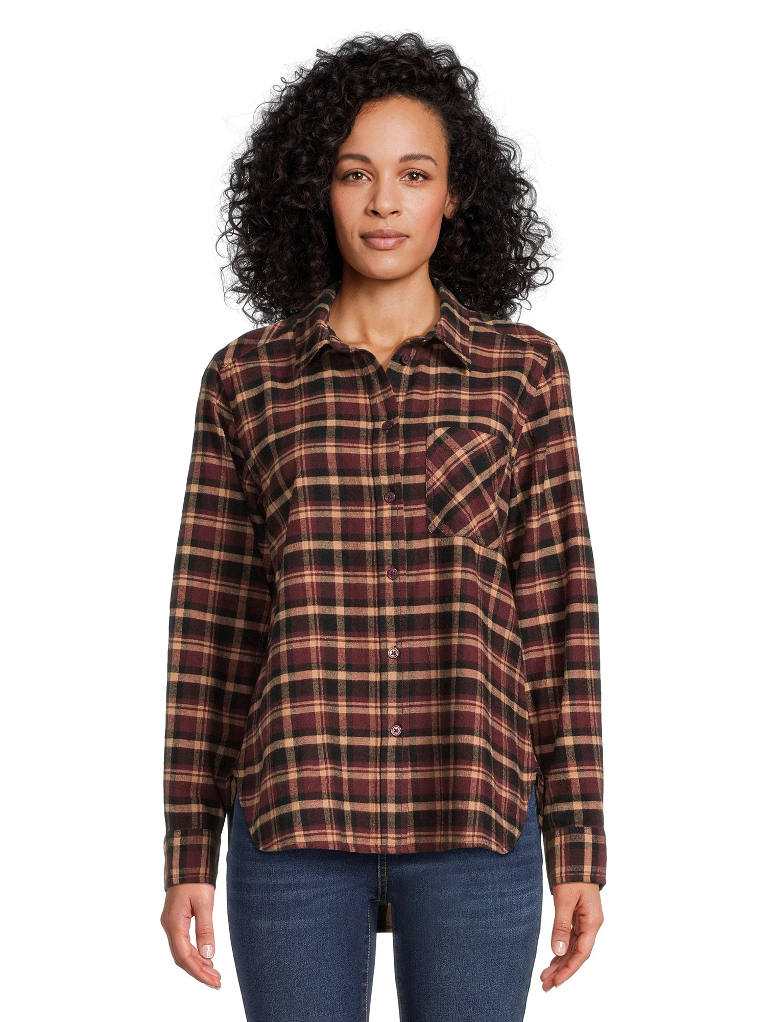 Time and Tru Women's Button Down Flannel Shirt with Long Sleeves, Sizes XS-3XL - Walmart.com | Walmart (US)