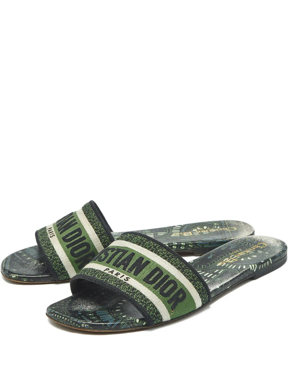 Christian Dior Pre-Owned Dway canvas flat sandals - Black | Farfetch Global