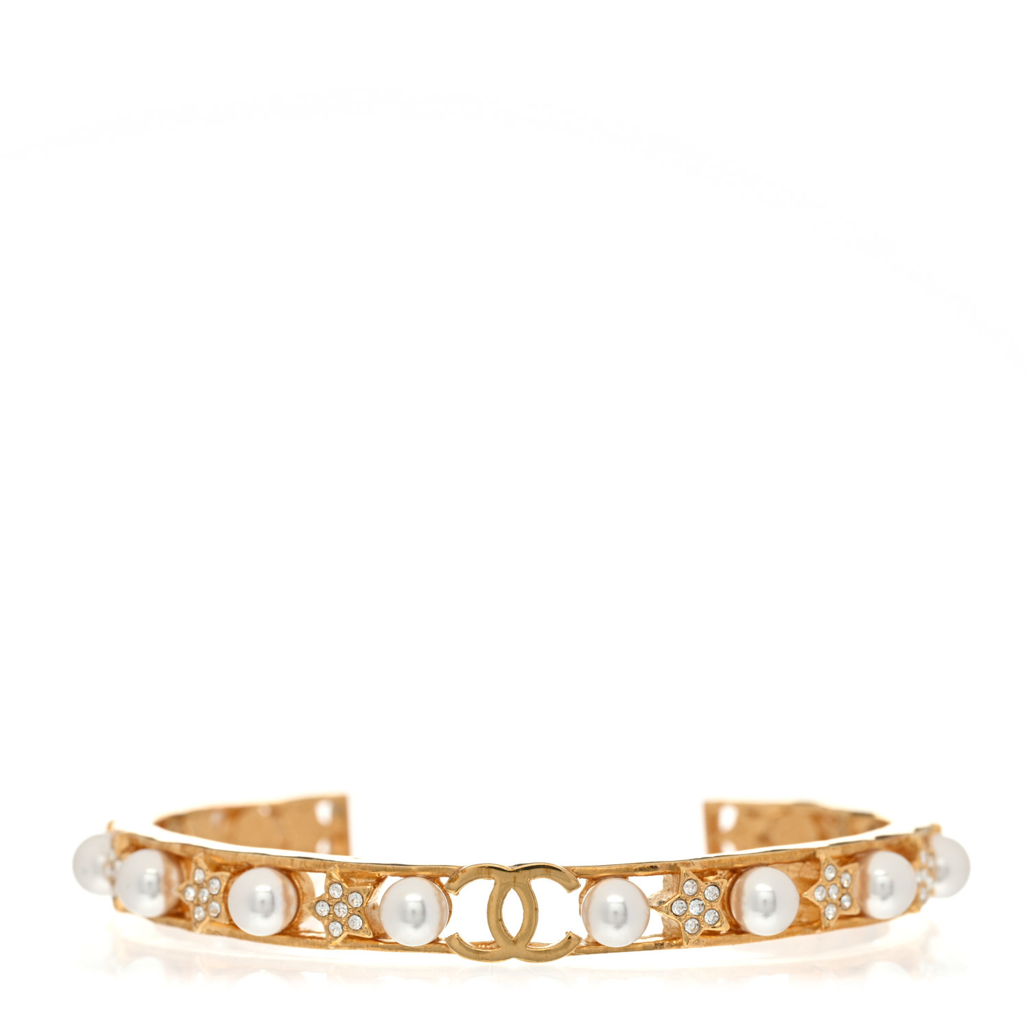 Pearl Crystal CC Star Cuff Bracelet Gold | FASHIONPHILE (US)