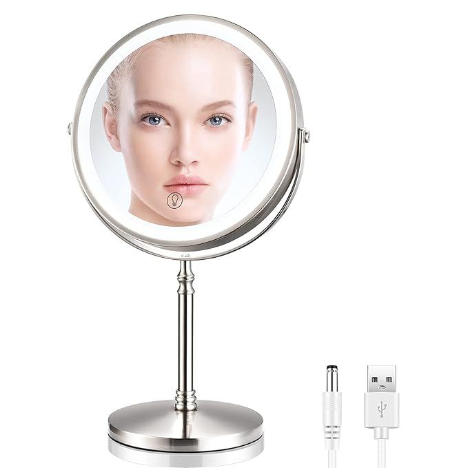 Rechargeable Lighted Makeup Mirror with 3 Color Lights, 8 Inch Magnifying Mirror Double Sided Led... | Amazon (US)