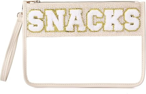 Chenille Letter Clear Zipper Pouch for Travel Clear Snack Bag Beach Cosmetic & Toiletry Makeup Ba... | Amazon (US)