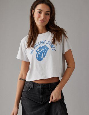 AE Cropped Rolling Stones Graphic T-Shirt | American Eagle Outfitters (US & CA)