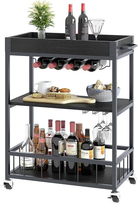 Bar Cart Serving Wine 3 Tier Home Rolling Rack with Wheels Mobile Kitchen Industrial Vintage Styl... | Amazon (US)