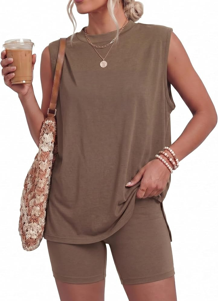 Coume Women 2 Piece Lounge Sets 2026 Summer Casual Short Matching Sets Oversized Sleeveless Worko... | Amazon (US)