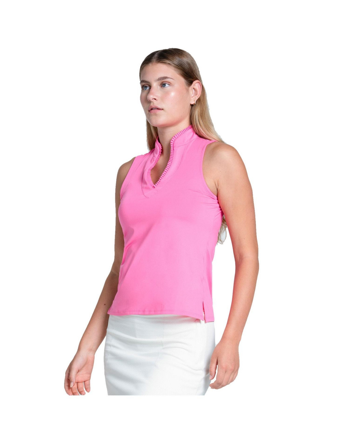 Lucky In Love Pleated Placket Sleeveless Womens Golf Polo - Taffy | Macy's