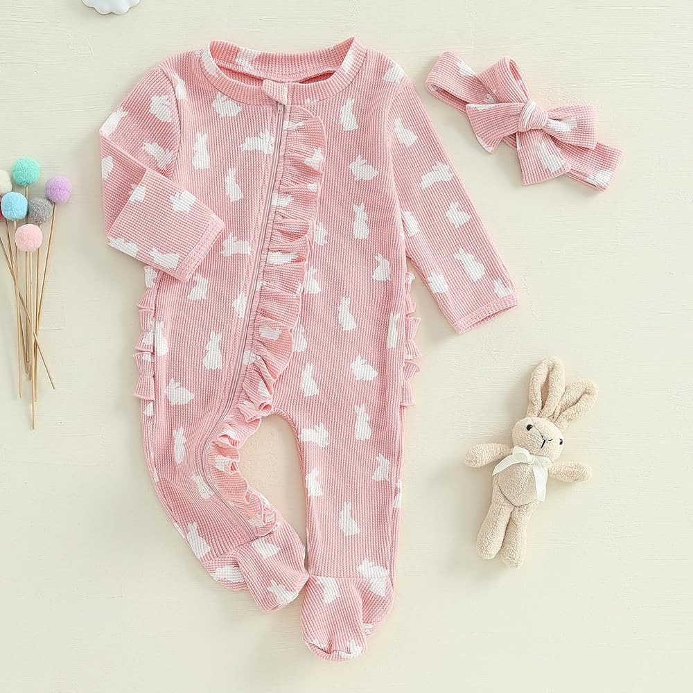 YINGISFITM My First Easter Baby Girl Boy Outfit Footie Romper Waffle Knit Zipper Onesie Jumpsuit ... | Amazon (US)