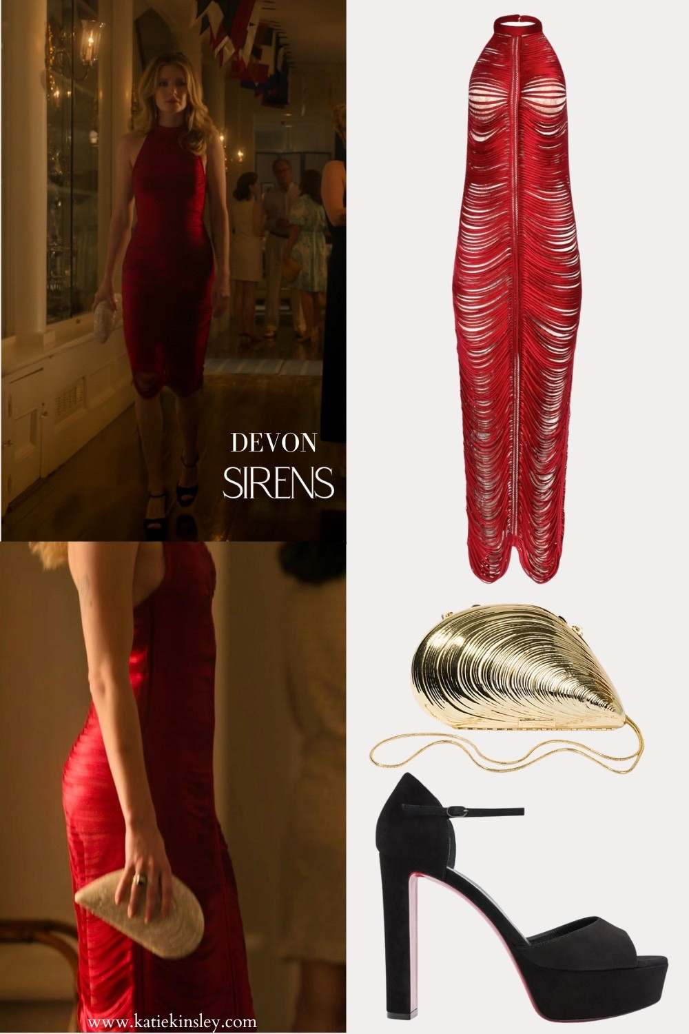 Netflix Sirens: Devon wearing a red dress, seashell purse and black heels

#LTKItBag #LTKShoeCrush #LTKStyleTip