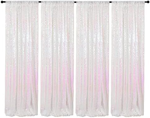 Iridescent Sequin Backdrop Curtains 4 Panels 2FTx8FT Wedding Photo Backdrop Glitter Birthday Bridal  | Amazon (US)