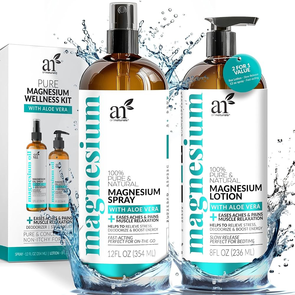 ArtNaturals Magnesium Oil Spray 12 oz + Body Massage Lotion Set 8oz for Feet & Sleep - Extra Stre... | Amazon (US)