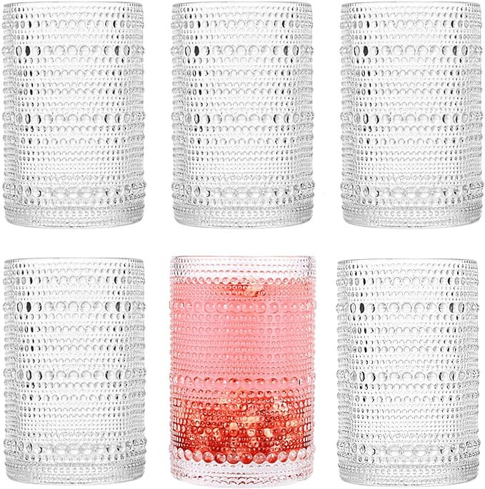 Dingerjar Hobnail Drinking Glasses set of 6（13 oz） Hobnail Water KItchen Glassware, Embossed ... | Amazon (US)