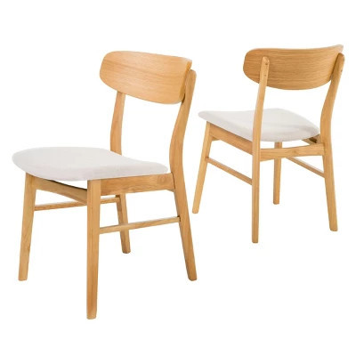Set of 2 Lucious Dining Chair Light Beige/Oak - Christopher Knight Home: | eBay US
