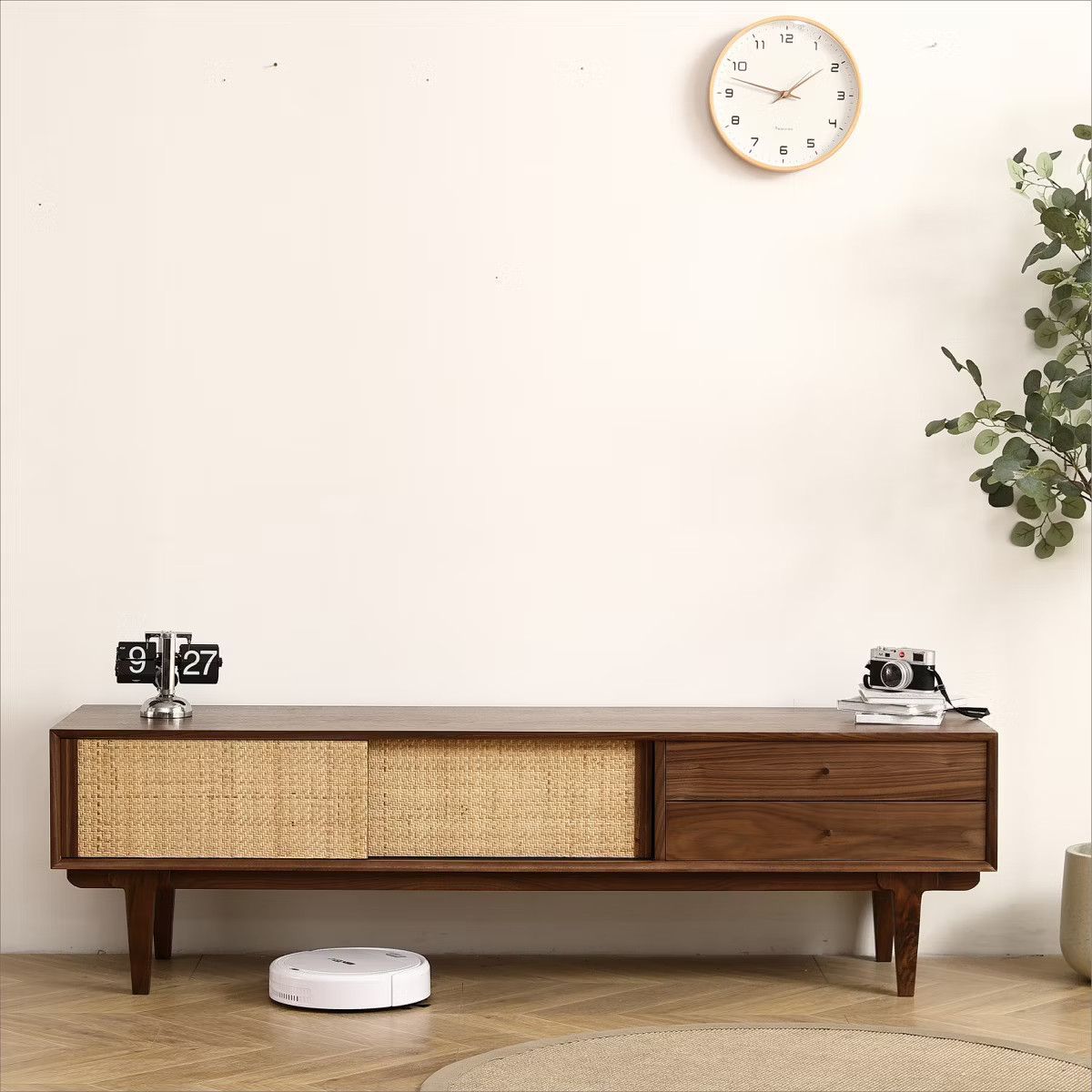 Freya 68.90" TV Stands Rattan Weaving Glider Doors and 2 Drawers With Walnut Surface and Legs for... | Target