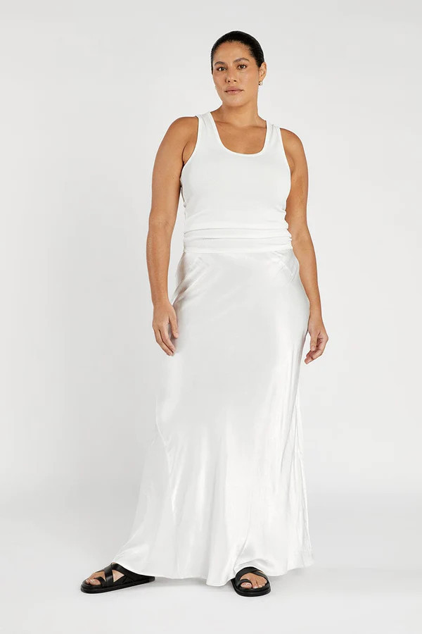 CHARLI WHITE SATIN MAXI SKIRT | DISSH