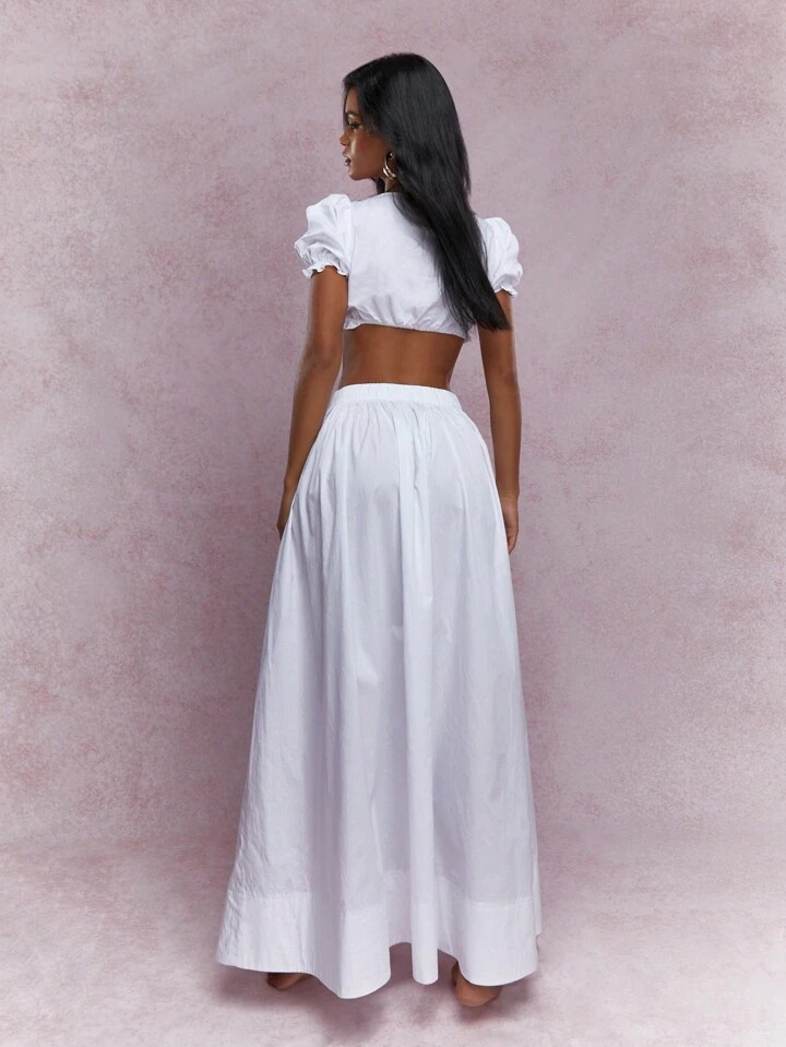 MISSGUIDED Ruffled Hem Balloon Sleeves Crop Balloon Top With Fluffy Circle Maxi Skirt Co-Ord | SHEIN